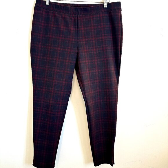 Talbots Pull-on Plaid Stretch Ankle Pants Burgundy/Navy Size XL Petite - Picture 2 of 5